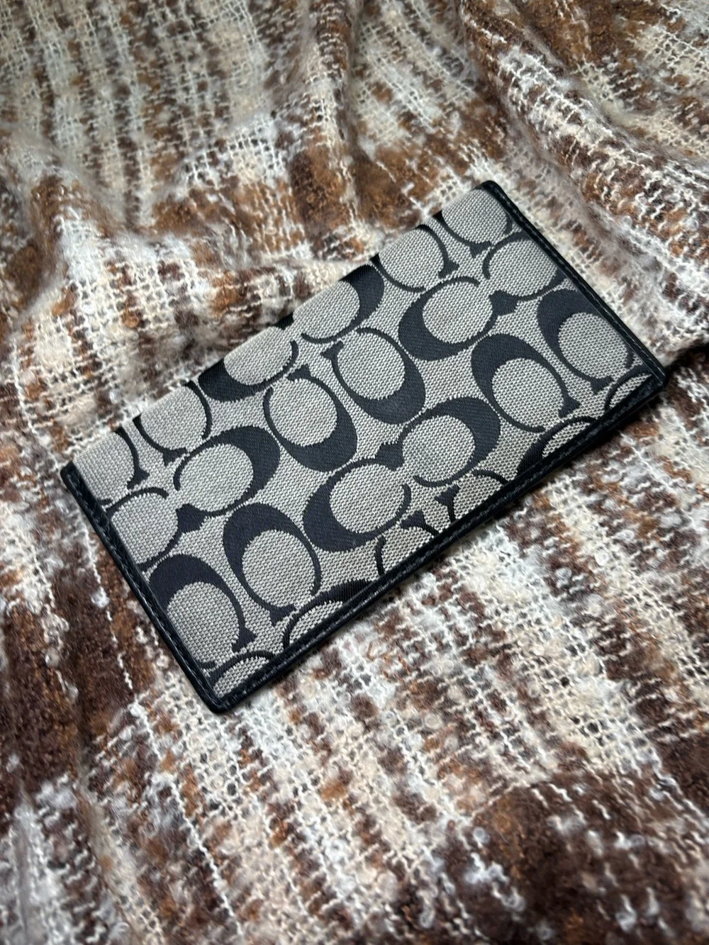 Coach Black and Gray Signature C Canvas Checkbook Wallet 6.75x3.75in